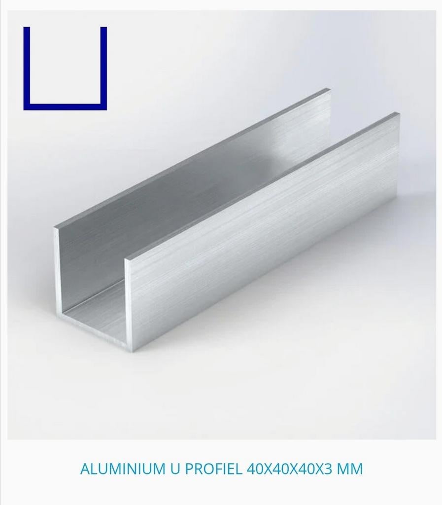 Alu U profiel 40x40x2000, Doe-het-zelf en Bouw, Metalen, Ophalen, Nieuw, Aluminium
