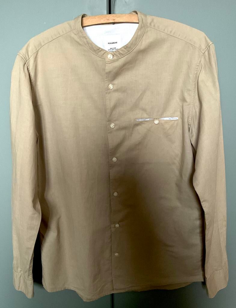 Pull&Bear, overhemd mix linnen-katoen, maat M, Ophalen of Verzenden, Zo goed als nieuw, Beige, Pull&Bear