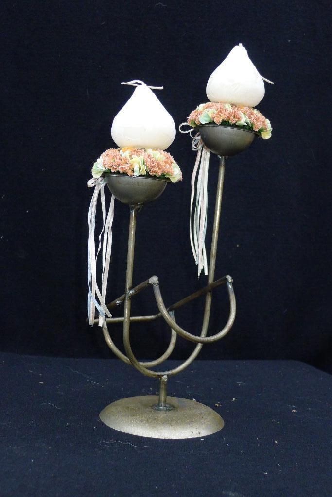 kandelaars en flessenhouders, 25 tot 50 cm, Zo goed als nieuw, Metaal, Grijs