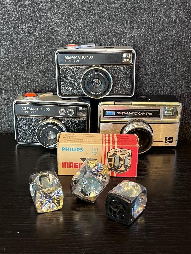 2 Agfa Agfamatic + 1 Kodak Instamatic analoge camera's, Ophalen, Gebruikt, Compact, Kodak