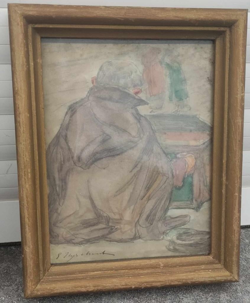 dessin personnage signe emile thysebaert, Antiek en Kunst, Ophalen of Verzenden