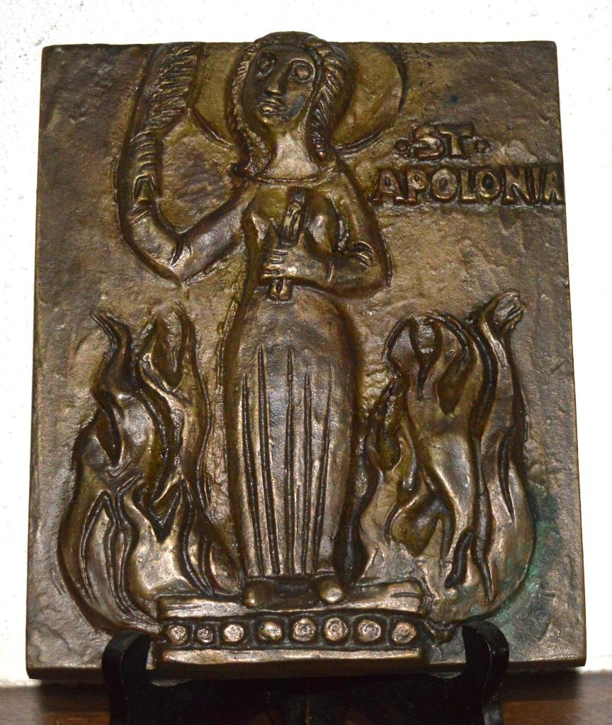 Bronzen wandplaquette St Apollonia, Ophalen of Verzenden, Brons
