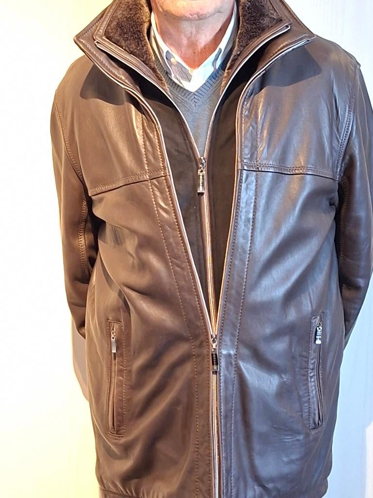 veste d'hiver en cuir, Enlèvement ou Envoi, Comme neuf, Taille 48/50 (M), Brun