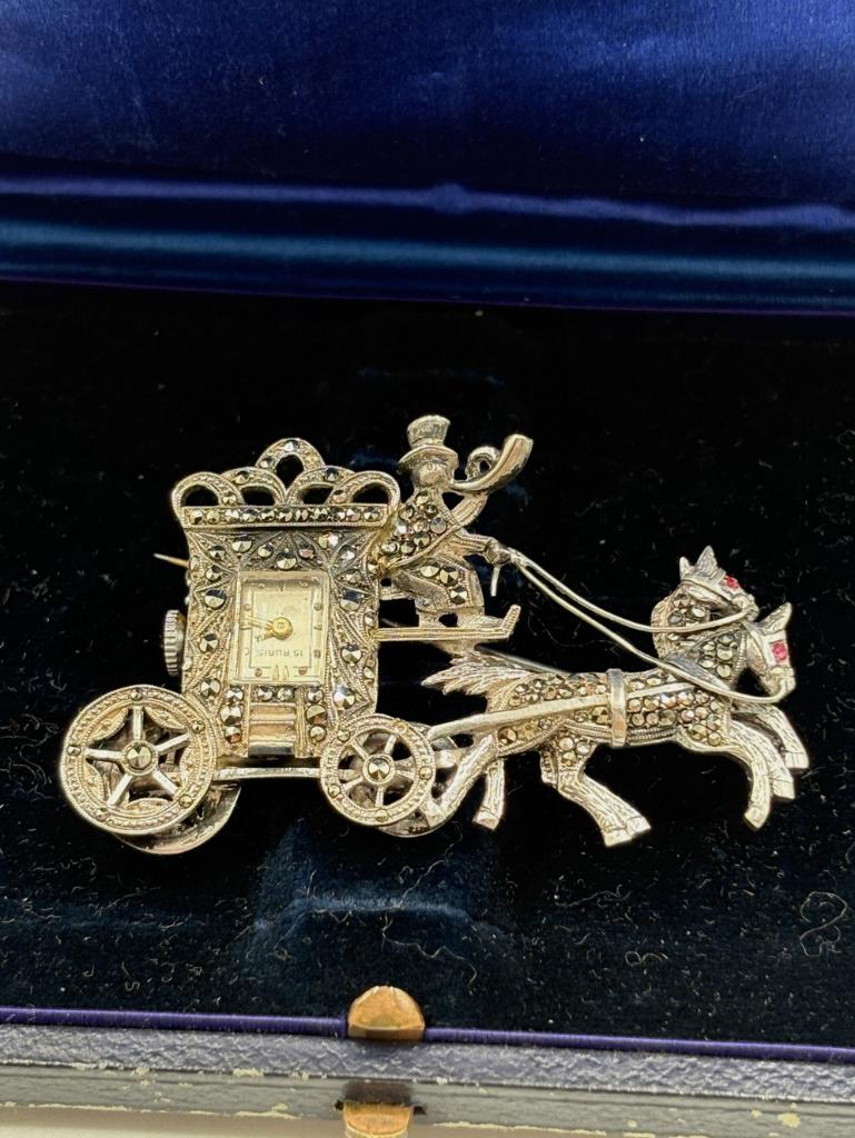 Montre - broche en argent et marcassite, Enlèvement ou Envoi, Argent, Argent