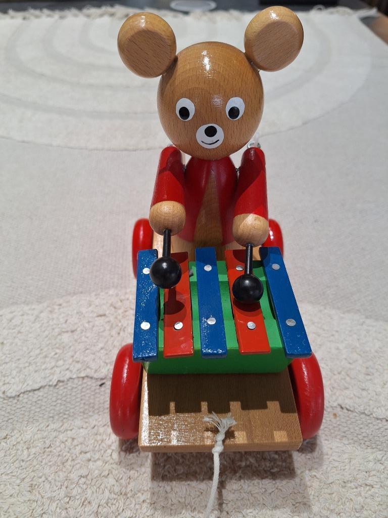 Ours de trait en bois avec xylophone - parfait état, Enlèvement ou Envoi, Neuf, Jouet à Pousser ou Tirer