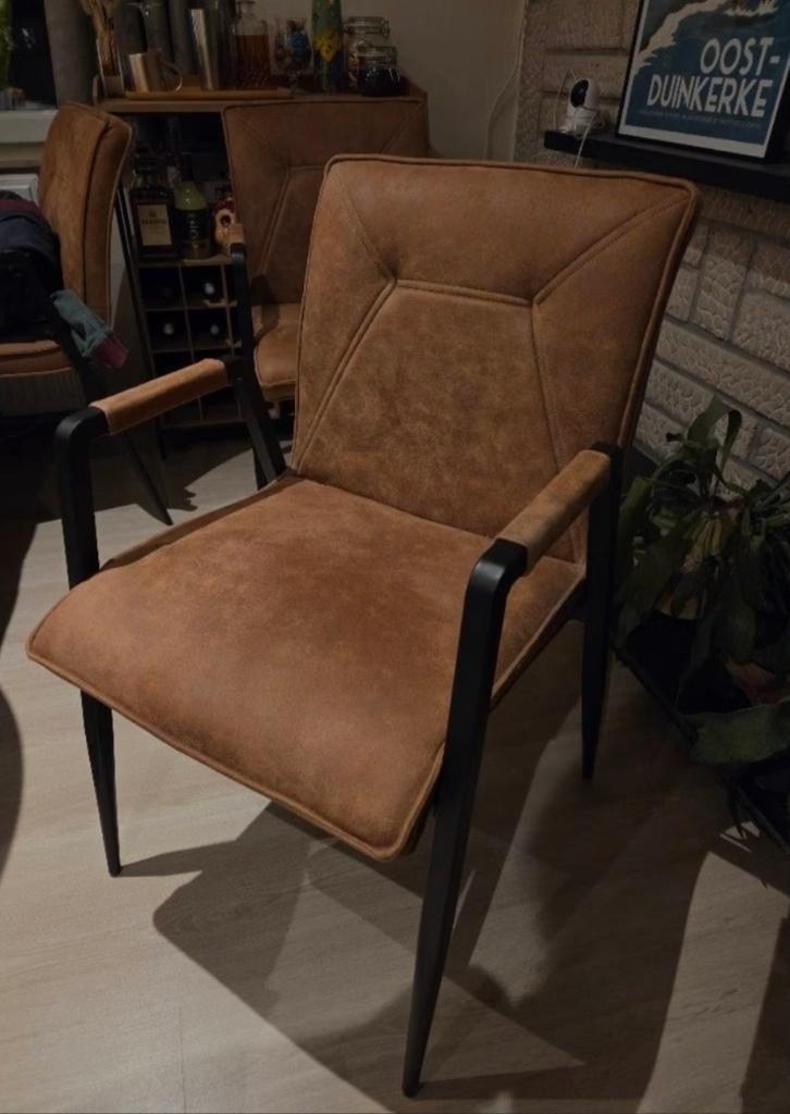 Chaises Salle à Manger Cuir et métal, Comme neuf, Brun, Enlèvement, Cinq, Six Chaises ou plus