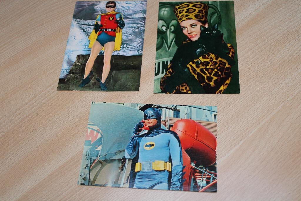 3 Oude postkaarten van de serie Batman uit de jaren 1966-67., Ophalen of Verzenden, 1960 tot 1980, Ongelopen, Sterren en Beroemdheden