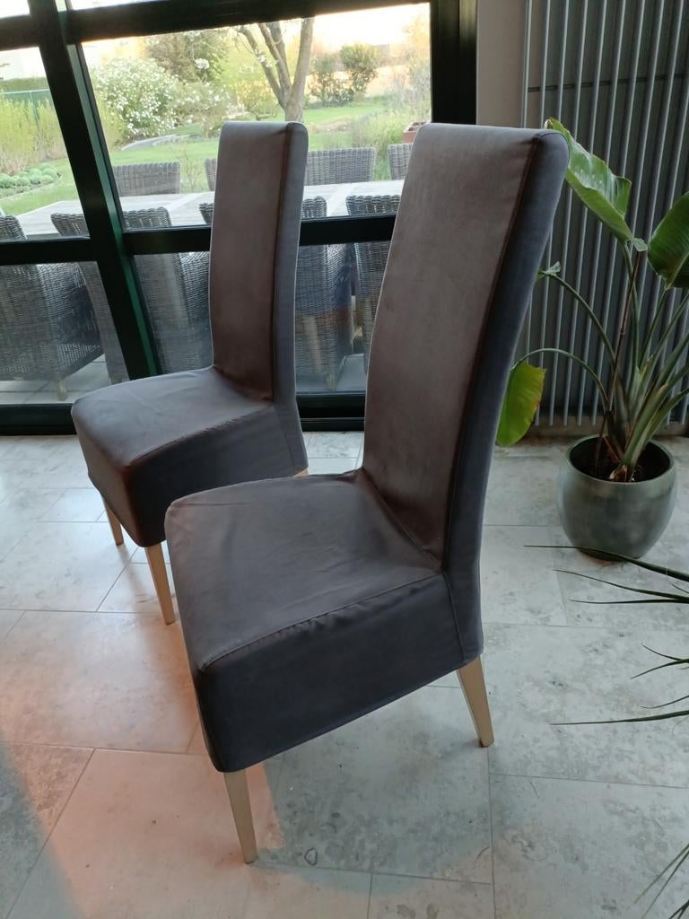 6 eetkamerstoelen (blauwgrijze stof) in perfecte staat, Huis en Inrichting, Stoelen, Ophalen, Blauw, Zo goed als nieuw, Stof