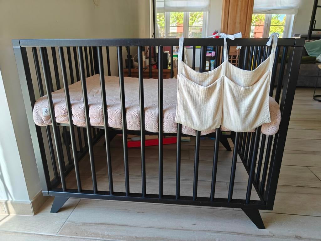 Bopita box retro zwart (100x80cm) incl matras en accessoires, Kinderen en Baby's, Babyparken, Gebruikt, Rechthoekig, In hoogte verstelbaar