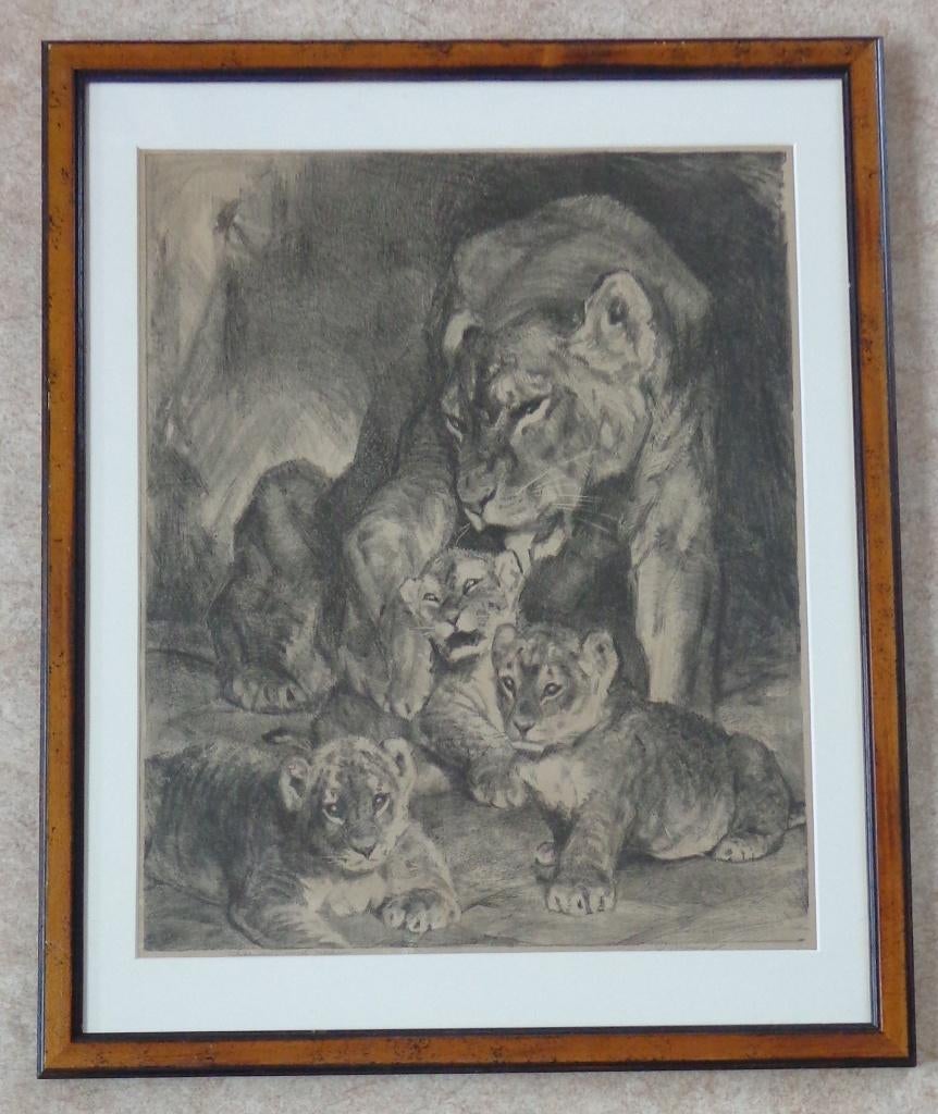 CORNELIS JAN MENSION / LEEUWIN WELPEN / ZW-W LITHO 75x61cm, Enlèvement