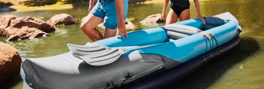 TE HUUR: Opblaasbare kajak met Peddels & Pomp Nieuwpoort, Watersport en Boten, Kano's, Zo goed als nieuw, Kajak, Met peddels, Ophalen