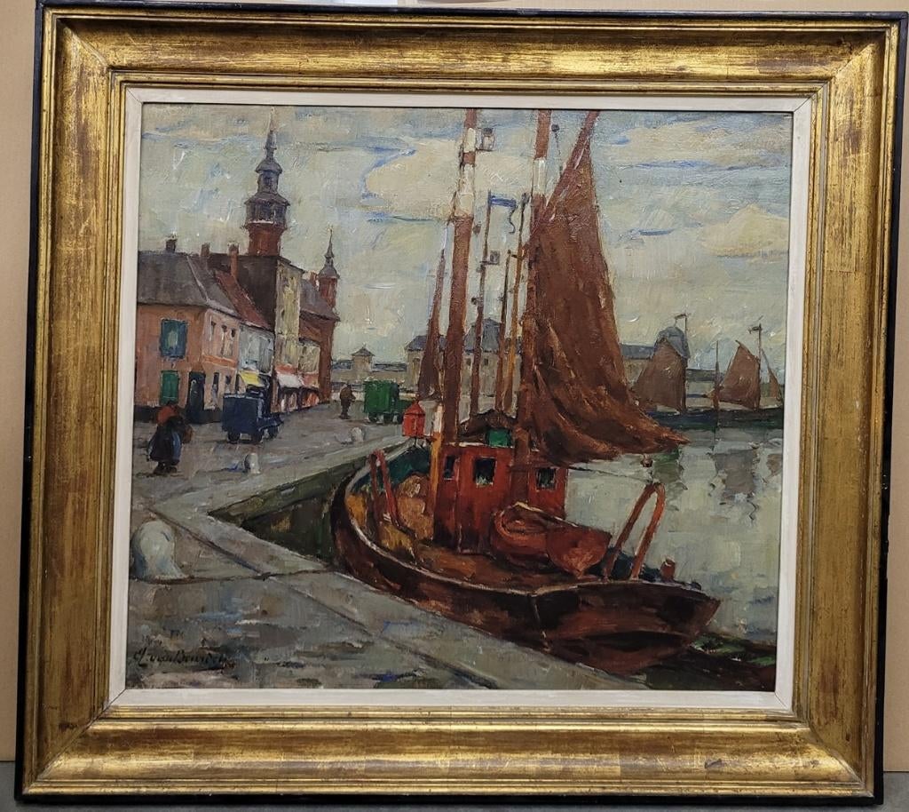 Alphonse VAN BEURDEN, havengezicht, Antiek en Kunst, Kunst | Schilderijen | Klassiek, Ophalen