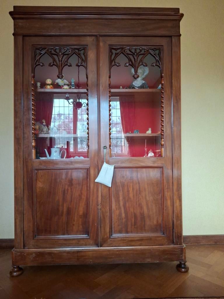 Mahoniehouten vitrinekast, Antiek en Kunst, Ophalen