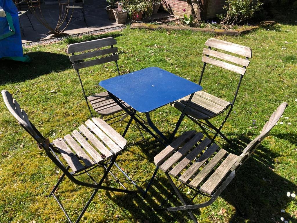 Ensemble de jardin, table + 4 chaises pliantes....., Jardin & Terrasse, Enlèvement, Utilisé, Bois