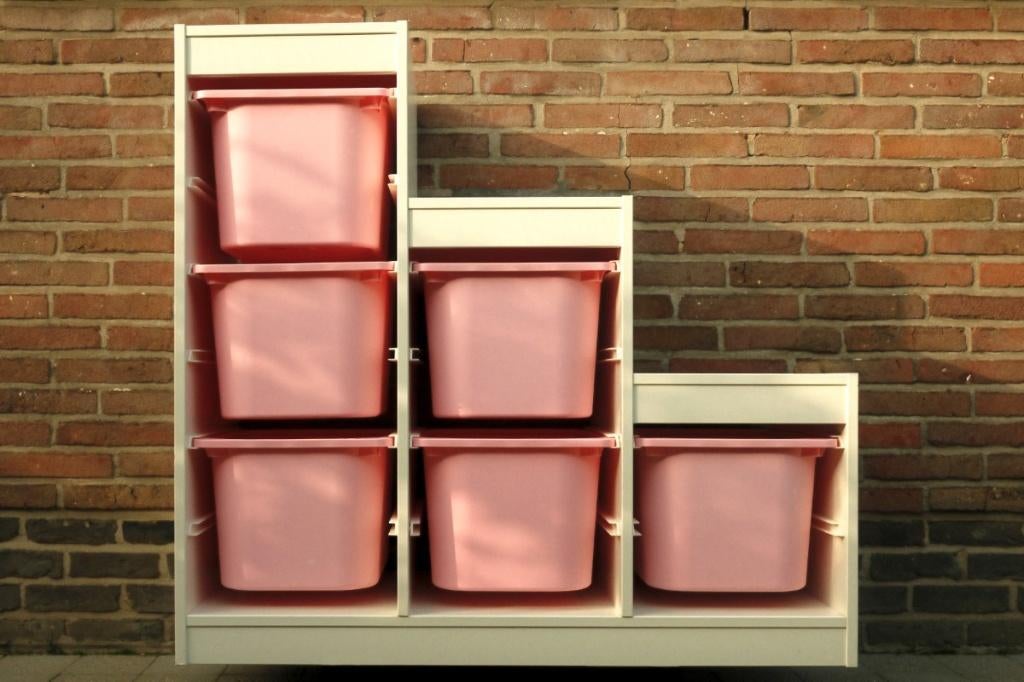 TROFAST Opbergcombinatie met roze bakken, 99x44x94 cm, 25 à 50 cm, 5 tiroirs ou plus, Moins de 100 cm, Comme neuf