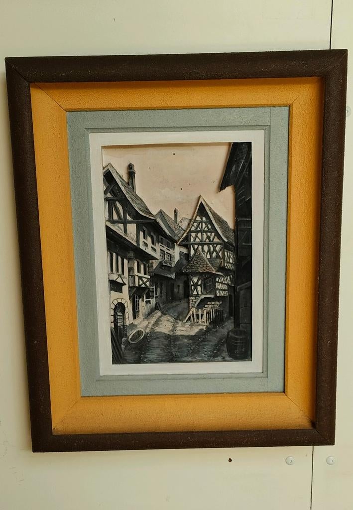 3D relief afbeelding dorpje, Antiek en Kunst, Kunst | Schilderijen | Klassiek, Ophalen