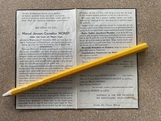 OORLOG40-45 Opgeëiste MONSY WATOU +beschieting Tastungen, Ophalen of Verzenden, Bidprentje