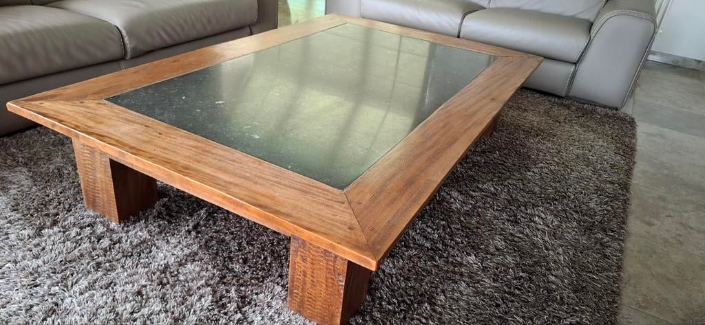 Grote lage salontafel met natuurstenen inleg, Huis en Inrichting, Ophalen