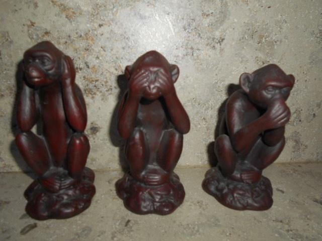 3 singes sages - Superbes figurines en pierre, Enlèvement ou Envoi, Comme neuf, Animal
