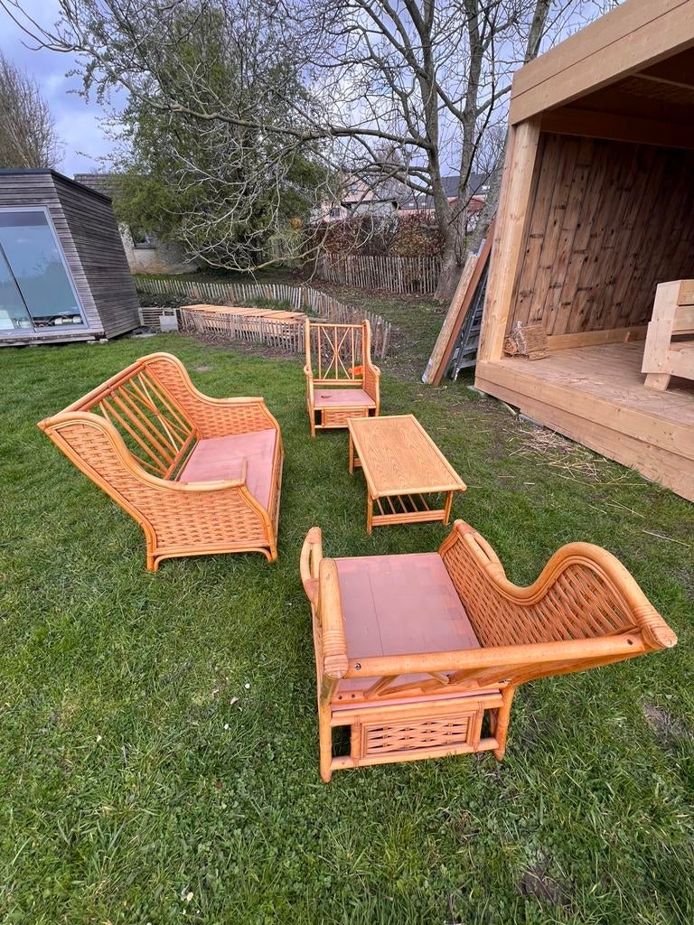 Salon en rotin- bambou sans coussins 120€, Enlèvement, Utilisé, Bois, Mobile