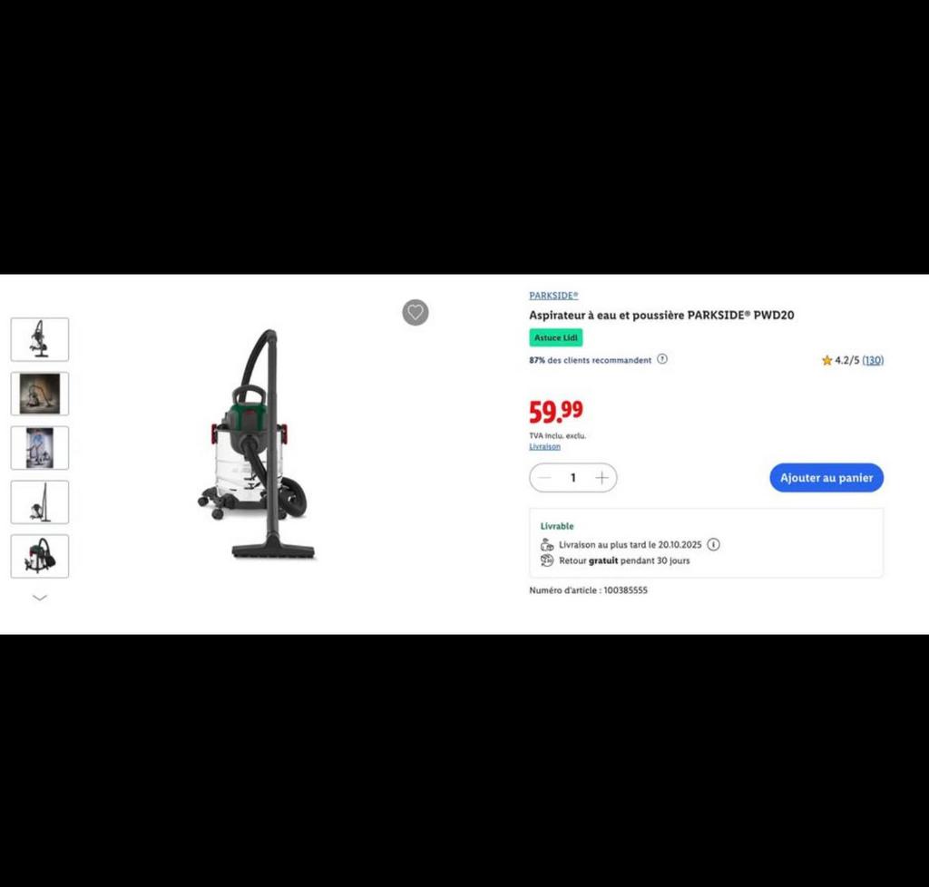 Aspirateur Parkside NEUF et EMBALLE, Elektronische apparatuur, Overige typen, Nieuw, 1200 tot 1600 watt, Ophalen