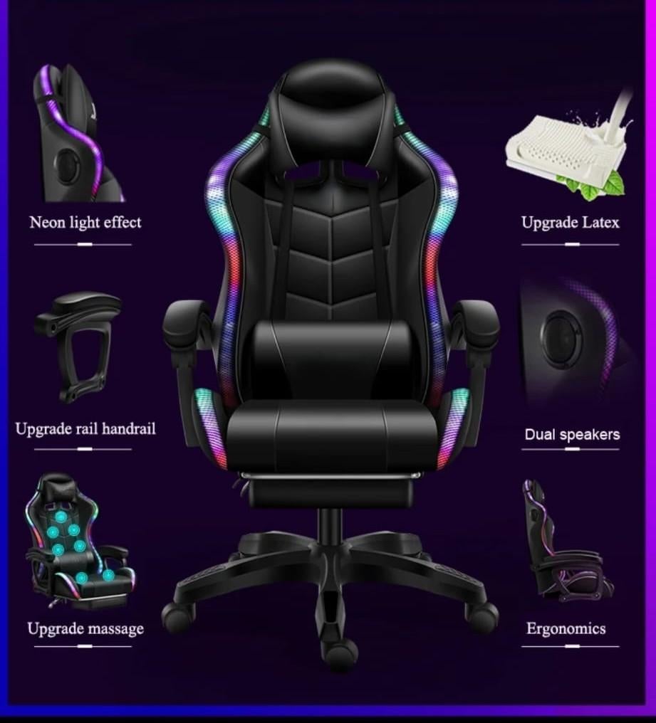 Chaise gaming RGB avec massage et haut-parleurs, Neuf, Chaise de bureau de gaming, Chaise de bureau, Noir