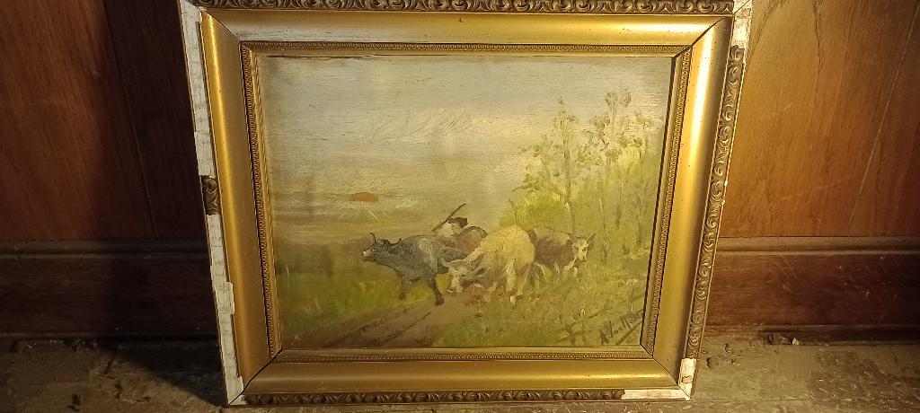 Gesigneerd schilderij, 1895, 41x35, n196, Antiek en Kunst, Kunst | Schilderijen | Klassiek, Ophalen of Verzenden