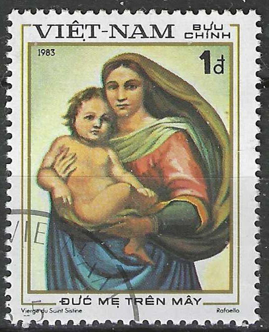 Viêt Nam 1983 - Yvert 422 - La Madone Sixtine - 1 jour (ST), Timbres & Monnaies, Timbres | Asie, Affranchi, Envoi