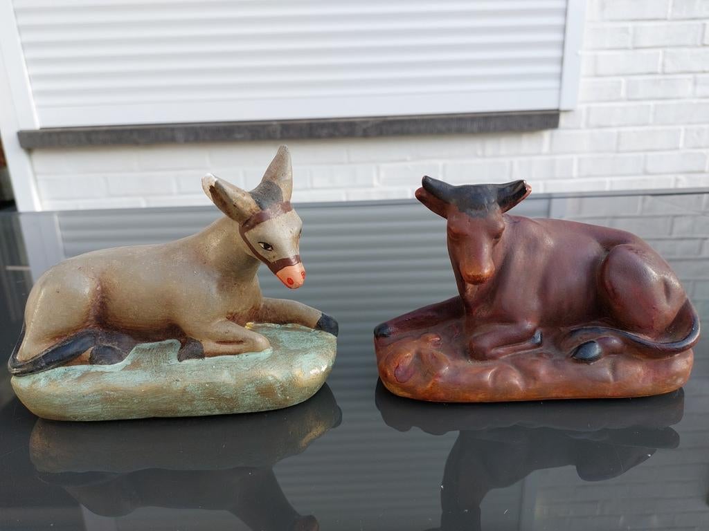 Ezel en os om je kerststal compleet te maken - oud, Ophalen of Verzenden, Gebruikt