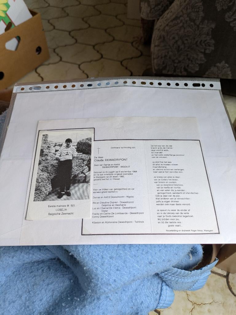 Dp Claude dewadripont, Verzamelen, Ophalen of Verzenden, Bidprentje