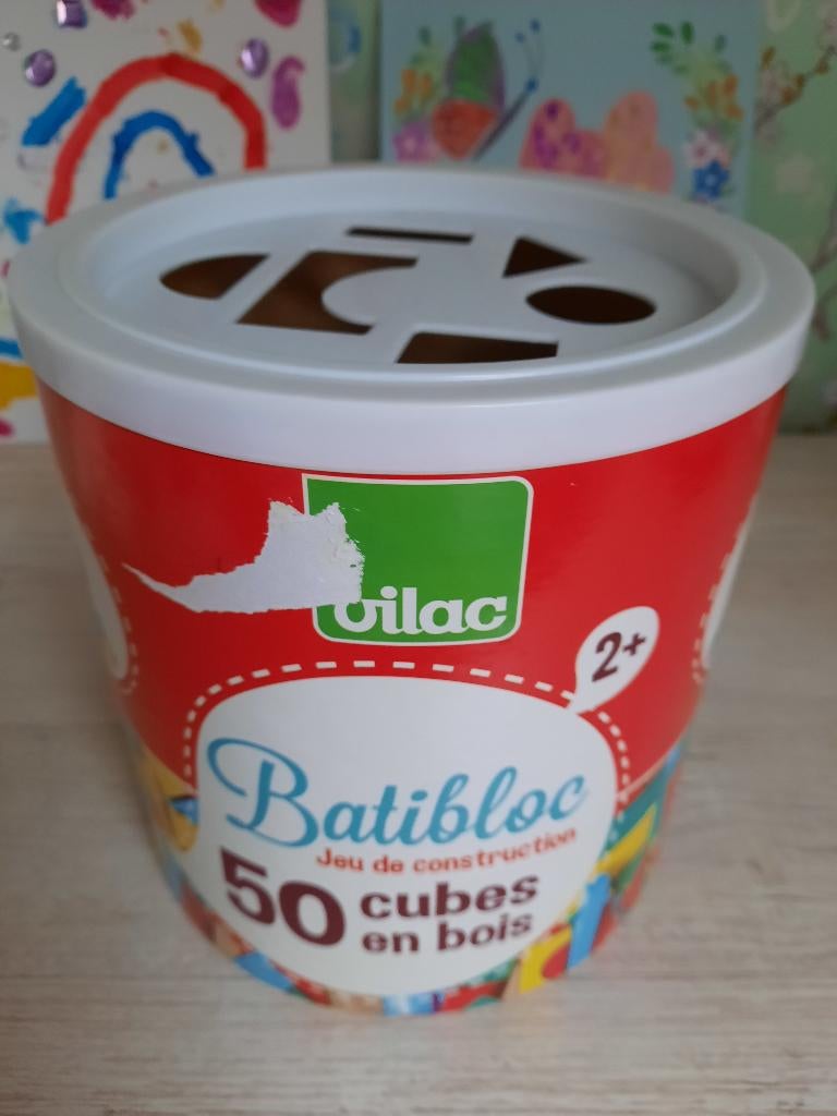 Jeu de construction 50 cubes en bois - Batibloc - Dès 2 ans, Enlèvement, Comme neuf, Autres marques