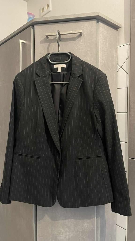 BLAZER  ligné gris noir H&M  L/XL, H&M, Enlèvement ou Envoi, Porté, Costume ou Complet