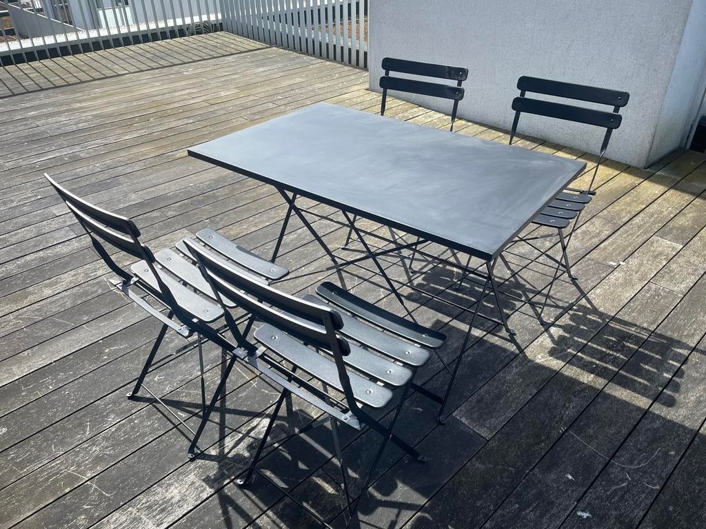 Table de jardin pour 4 personnes avec 4 chaises de bistrot, Aluminium, Utilisé, Sets de jardin, Enlèvement