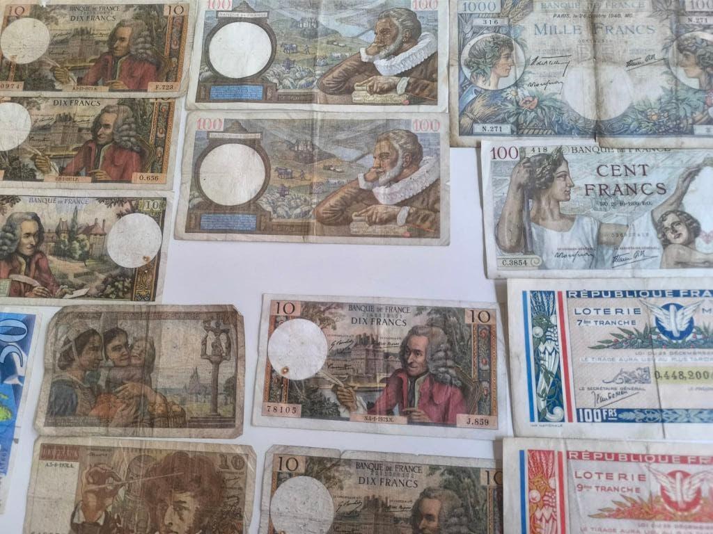 21 billets anciens francs 10 , 100 ,1000 francs francais, Enlèvement ou Envoi, Utilisé