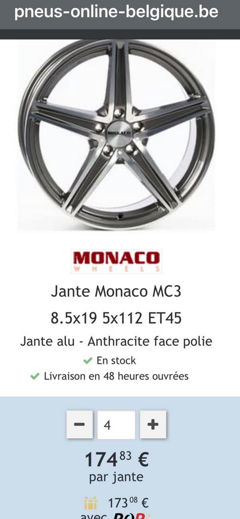 Jantes monaco 19 pouces, Autos : Pièces & Accessoires, Pneus & Jantes, Pneu(s), 19 pouces, Enlèvement