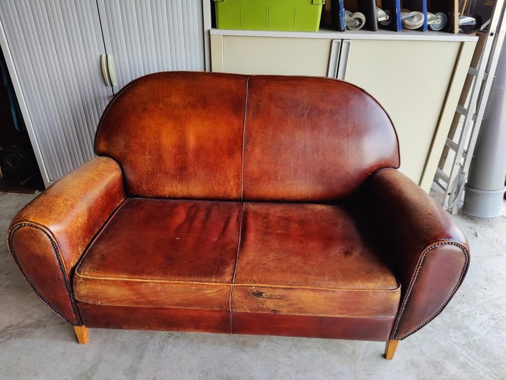 Vintage cognac leren zetel, Maison & Meubles, Canapés | Salons, Enlèvement