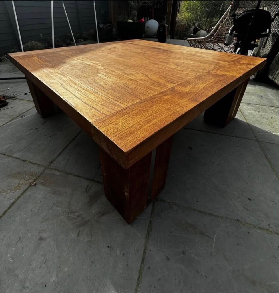 Salontafel uit houtsoort ‘teak’, Huis en Inrichting, Tafels | Salontafels, Ophalen, 50 tot 100 cm, 50 tot 100 cm, Zo goed als nieuw