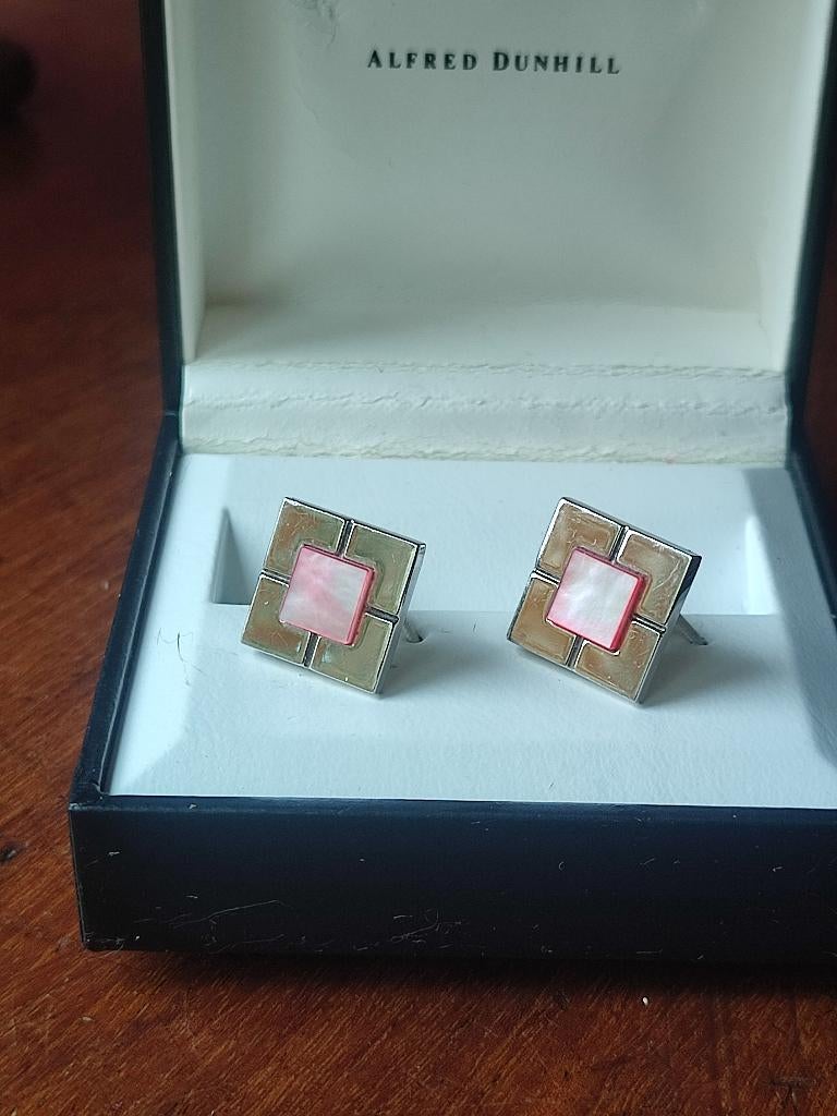 Danhill zilveren manchetknopen met parelmoeren, Ophalen, Zo goed als nieuw, Zilver