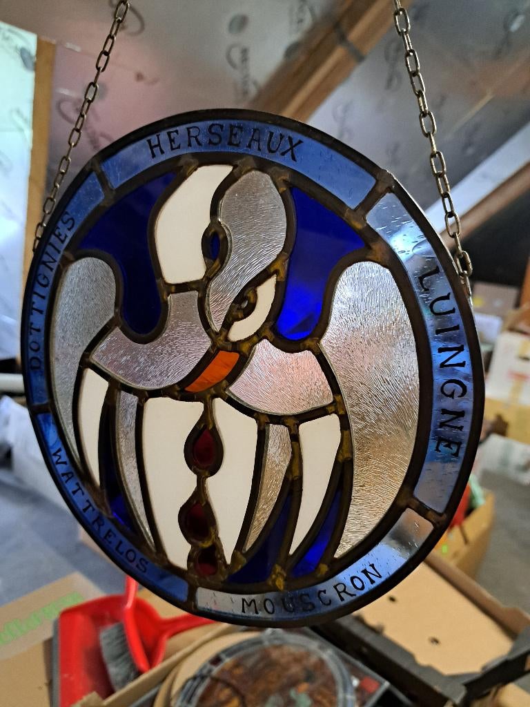 Lot 10 Antiek Vintage Glas en Lood Religie Maria stadgezicht, Antiek en Kunst, Ophalen