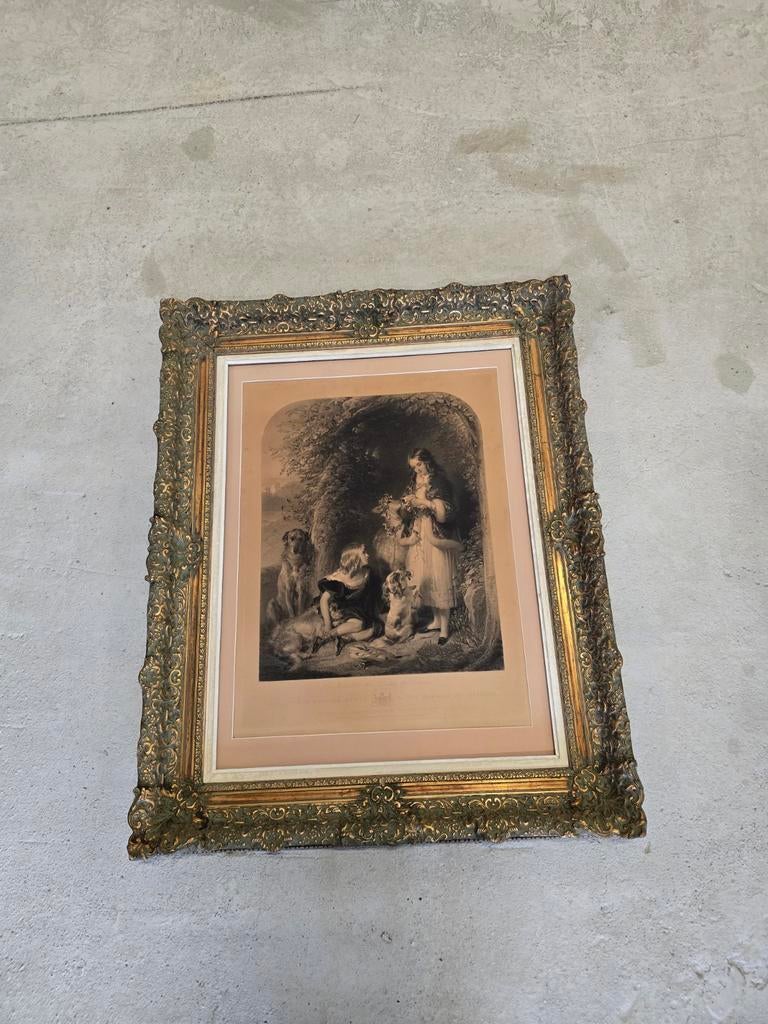 Antieke barok kader met gravure, Antiek en Kunst, Ophalen