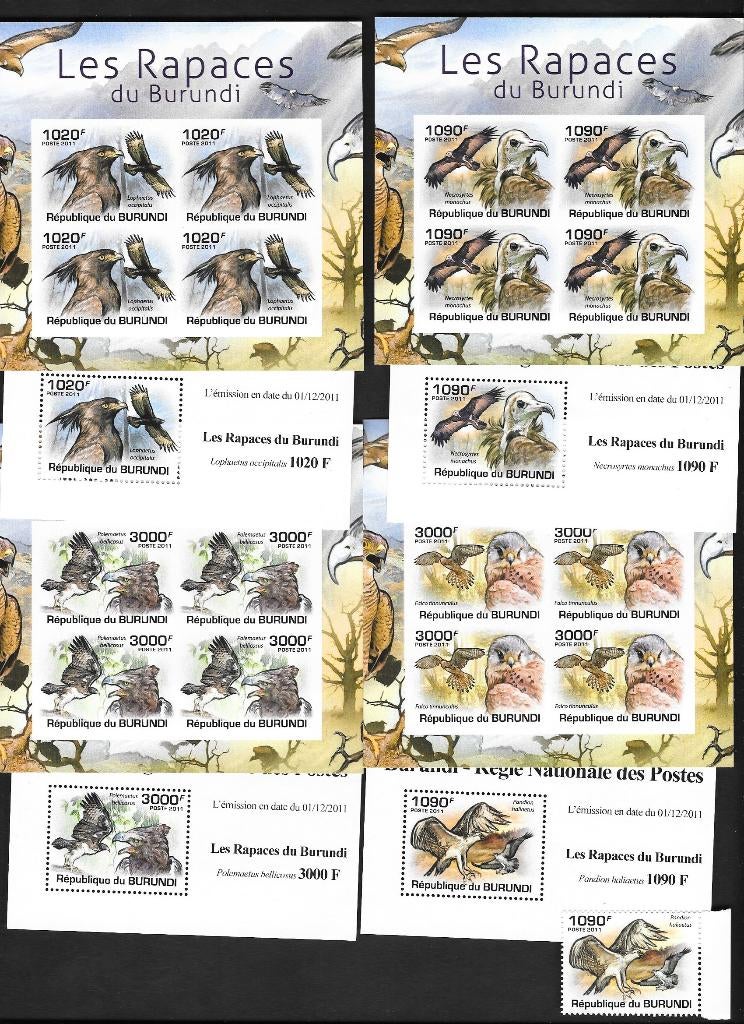 Timbres animaux oiseaux Burundi série, Envoi, Non oblitéré