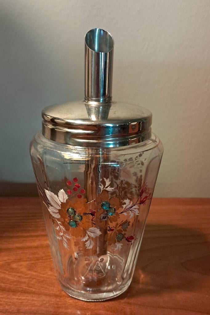 Vintage  suikerstrooier, glas en metaal, Ophalen of Verzenden