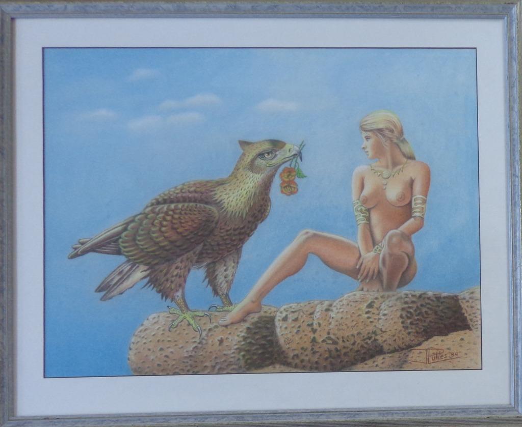 J. PULLES / NAAKTE VROUW ADELAAR / ORIGINEEL / 65x79cm KADER, Antiquités & Art, Enlèvement