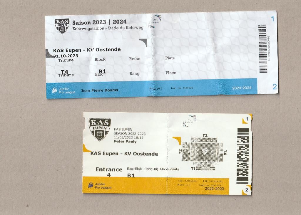 2 versch. (gebruikte) tickets : Eupen - Oostende (2023), Collections, Enlèvement ou Envoi, Utilisé, Autres types