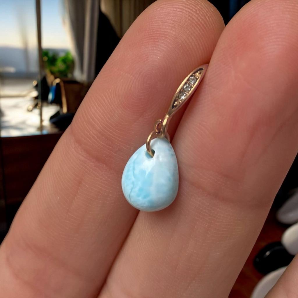 oorbellen natuurljike larimar staal verguld18k vintage stijl, Met kristal, Hangers, Blauw, Nieuw