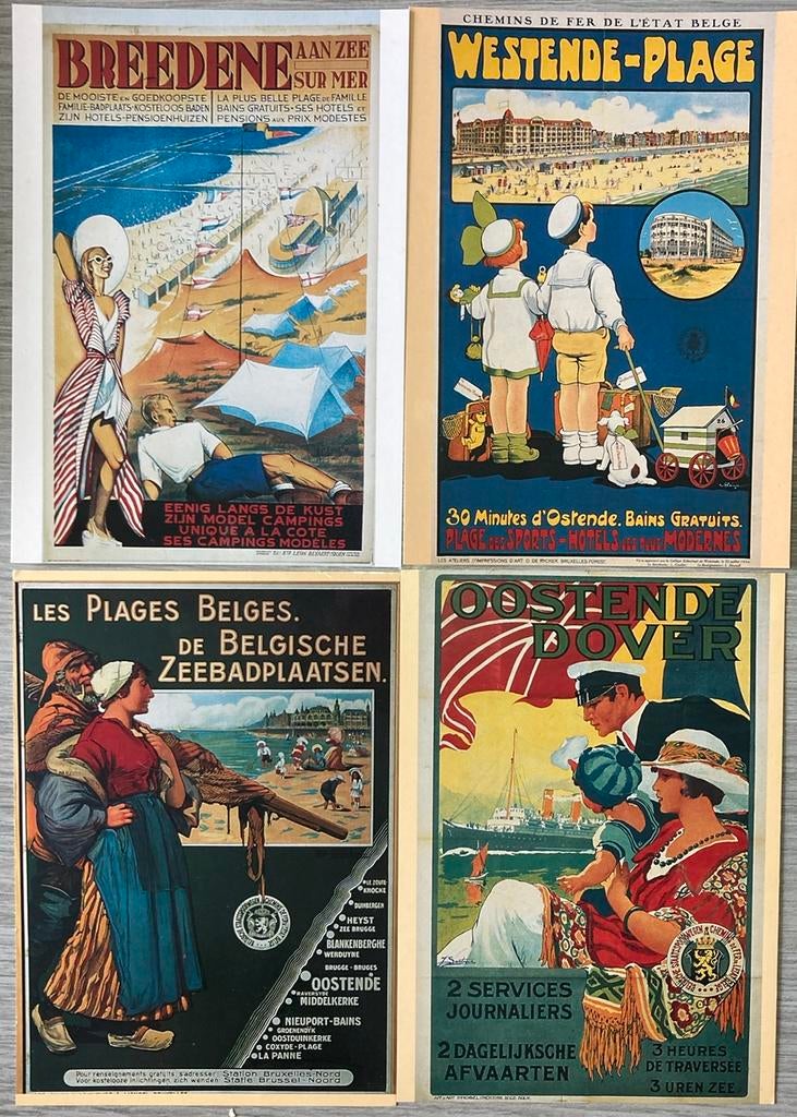 4 retro postkaarten Belgische kust, Verzamelen, Ophalen of Verzenden