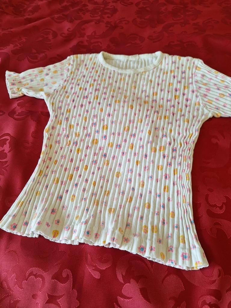 Tee-shirt blanc, coton, avec petits motifs, taille 34-, Manches courtes, Comme neuf, Enlèvement, Taille 34 (XS) ou plus petite