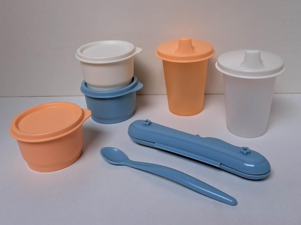 Tupperware™ « Complete babymaaltijdset » blauw wit oranje, Verzenden, Nieuw, Blauw, Bak of Kom