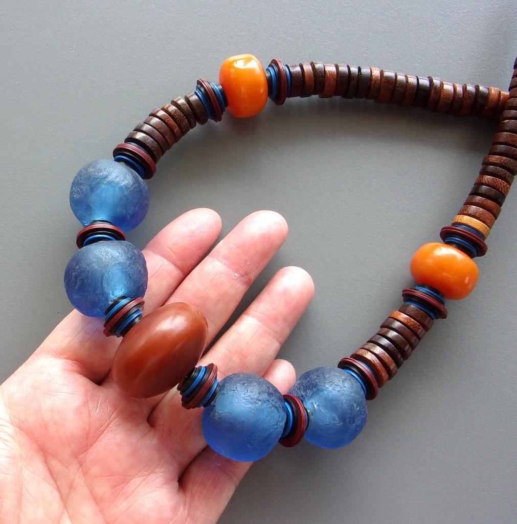 ② Collier sur cuir femme millefiori vintage et verre artisanal - Colliers