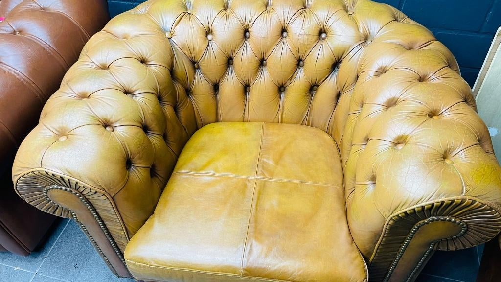 Fauteuils Chesterfield en cuir – Élégance & caractère rare, Enlèvement, Utilisé, Cuir
